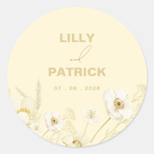 Elegant Butter yellow botanical modern wedding Classic Round Sticker