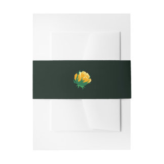 Elegant Butter Yellow Camellia on Green Invitation Belly Band