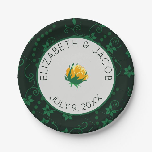 Elegant Butter Yellow Camellia Wedding Paper Plate (Front)