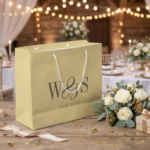 Elegant Butter Yellow initial wedding couples Large Gift Bag
