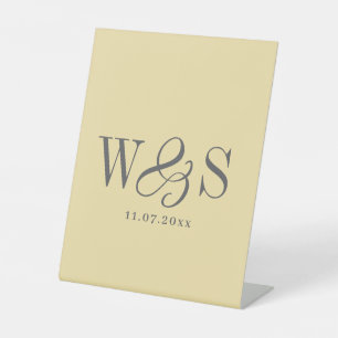 Elegant Butter Yellow initial wedding couples Pedestal Sign