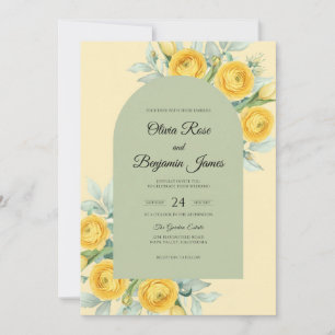 Elegant Butter Yellow Leaf Wedding Invitation