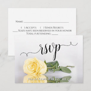 Elegant Butter Yellow Mirrored Rose Wedding RSVP Card