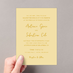Elegant Butter Yellow Modern Wedding Acrylic Invitations
