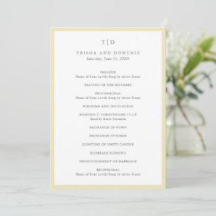 Elegant Butter Yellow Monogram Modern Wedding Programme