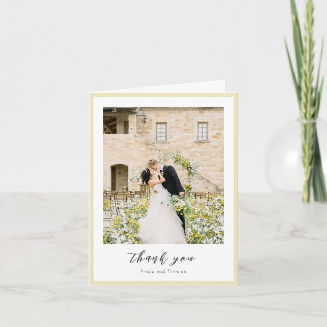 Elegant Butter Yellow Photo Modern Wedding Thank You Card (Front)