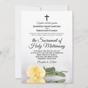 Elegant Butter Yellow Rose Modern Catholic Wedding Invitation
