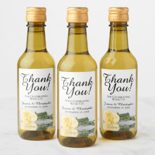 Elegant Butter Yellow Rose Wedding Thank You Mini Wine Label