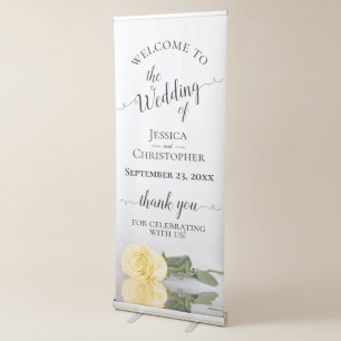 Elegant Butter Yellow Rose Wedding Welcome Retractable Banner