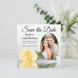Elegant Butter Yellow Rose with Oval Photo Wedding Save The Date