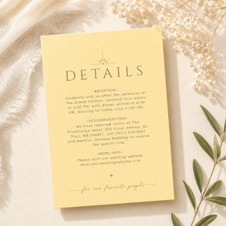 Elegant Butter Yellow Wedding Details Card