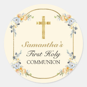Elegant Buttercream Floral 1st Holy Communion Classic Round Sticker