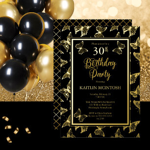 Elegant Butterflies 30th Birthday Party Black Gold