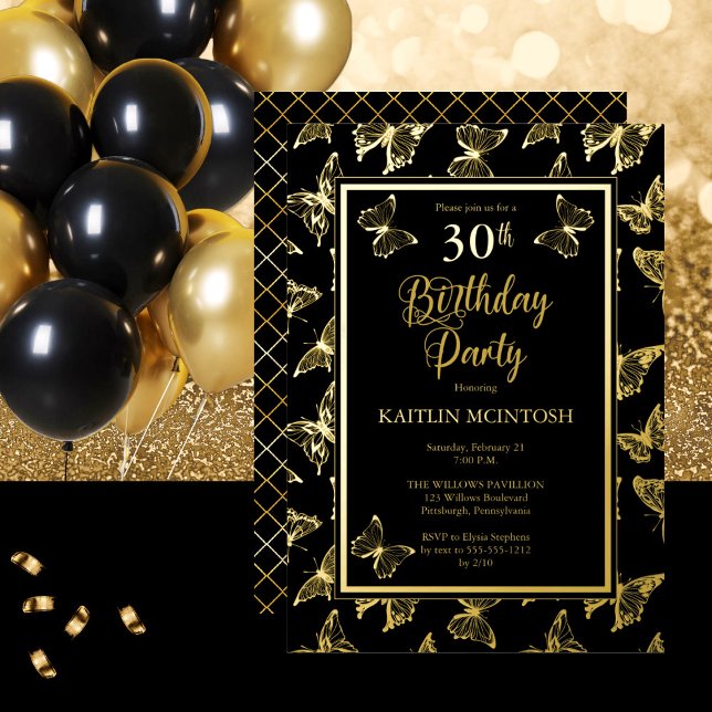 Elegant Butterflies 30th Birthday Party Black Gold (Creator Uploaded)