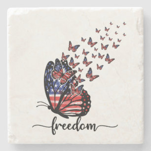 Elegant Butterflies   American Flag   Freedom Stone Coaster