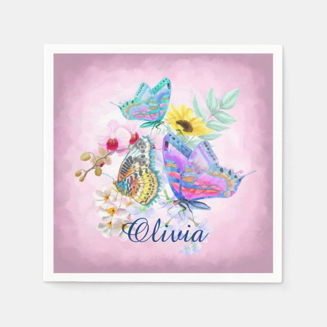 Elegant Butterflies and Flowers Napkin (Front)