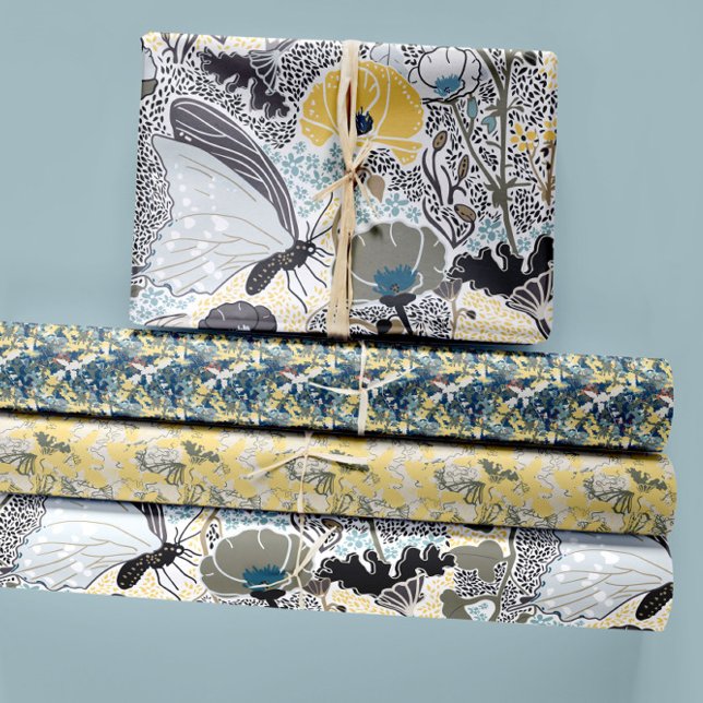 Elegant Butterflies Botanical Decoupage Gift Wrapping Paper Sheet (Elegant Butterflies Botanical Flowers Wrapping Paper Sheets from Studio Posies.)
