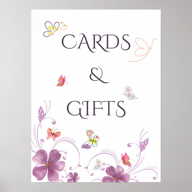 Elegant Butterflies Bridal Shower Cards and Gifts Poster (Front)