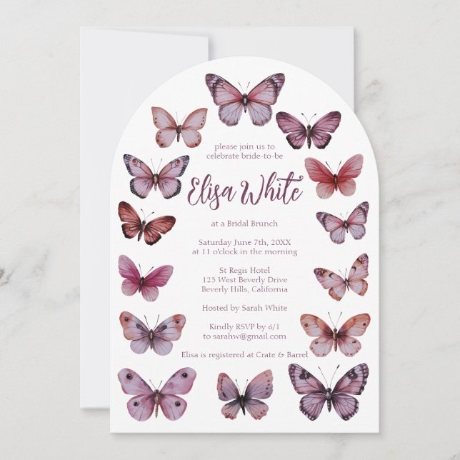 Elegant Butterflies Bridal Shower CUSTOM Arch Invitation (Front)