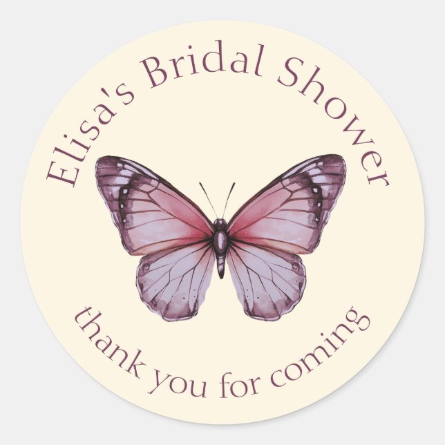 Elegant Butterflies Bridal Shower CUSTOM Classic Round Sticker (Front)
