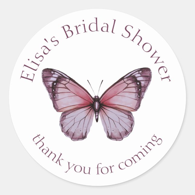 Elegant Butterflies Bridal Shower CUSTOM Classic Round Sticker (Front)