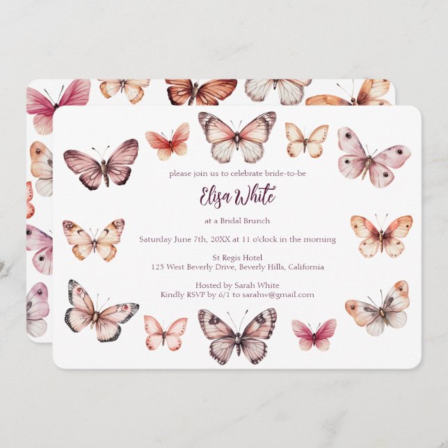 Elegant Butterflies Bridal Shower CUSTOM Invitation (Front/Back)