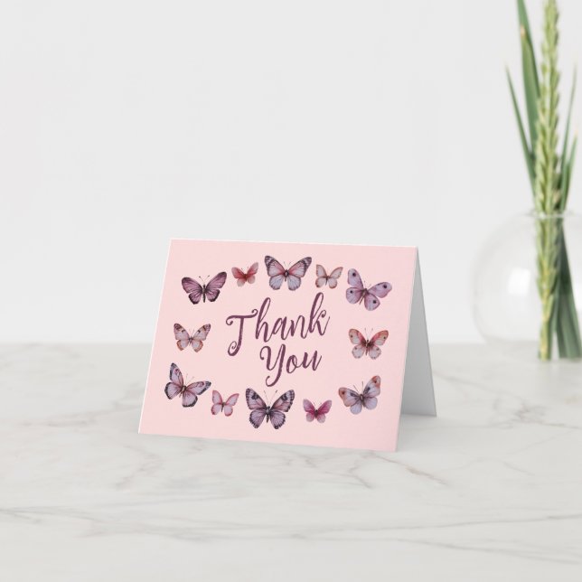Elegant Butterflies Bridal Shower CUSTOM Thank You Card (Front)