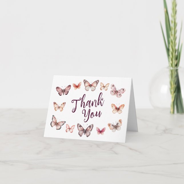 Elegant Butterflies Bridal Shower CUSTOM Thank You Card (Front)