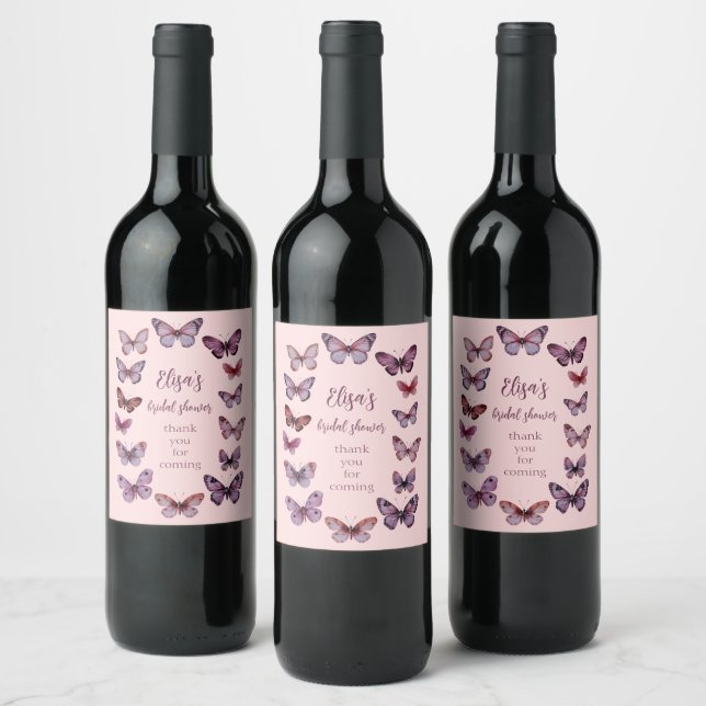 Elegant Butterflies Bridal Shower CUSTOM Wine Label (Bottles)