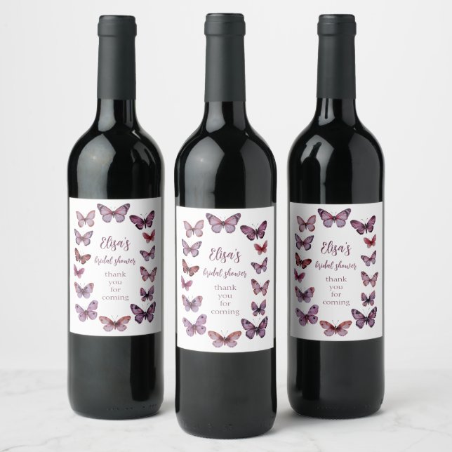 Elegant Butterflies Bridal Shower CUSTOM Wine Label (Bottles)