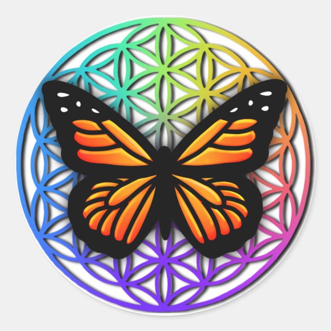 Elegant butterflies colourful flower of life  classic round sticker (Front)