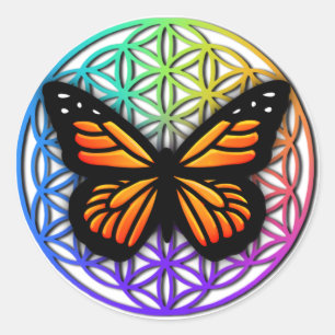 Elegant butterflies colourful flower of life classic round sticker