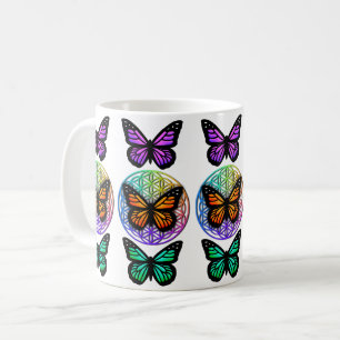 Elegant butterflies colourful flower of life  coffee mug