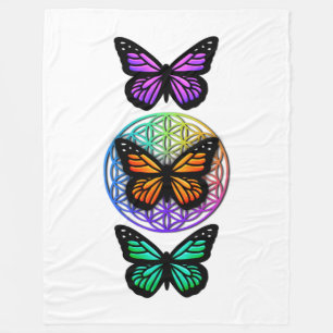 Elegant butterflies colourful flower of life  fleece blanket