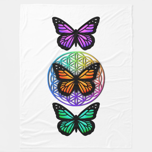 Elegant butterflies colourful flower of life  fleece blanket (Front)