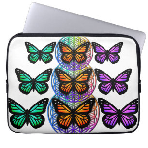 Elegant butterflies colourful flower of life  laptop sleeve