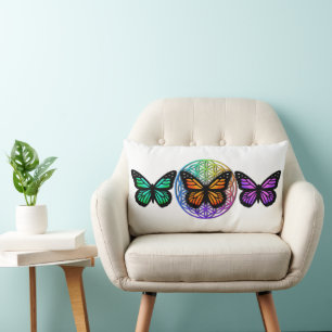 Elegant butterflies colourful flower of life  lumbar cushion