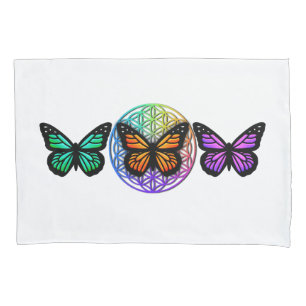 Elegant butterflies colourful flower of life  pillowcase