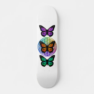 Elegant butterflies colourful flower of life  skateboard