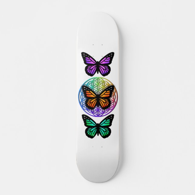 Elegant butterflies colourful flower of life  skateboard (Front)