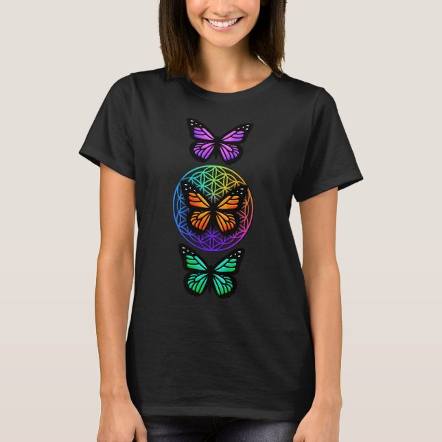 Elegant butterflies colourful flower of life  T-Shirt (Front)