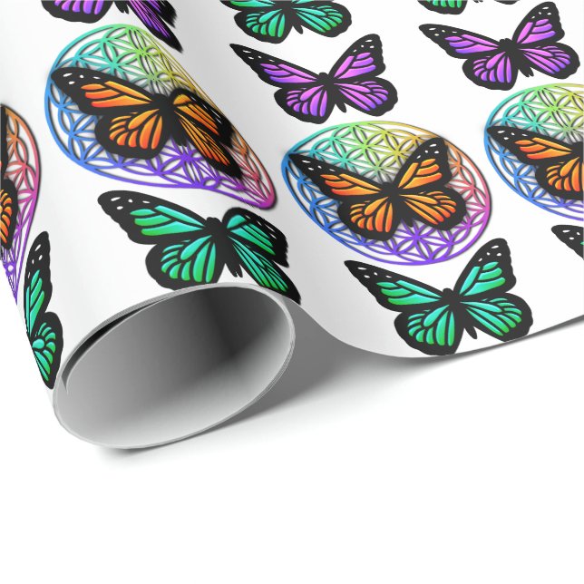 Elegant butterflies colourful flower of life  wrapping paper (Roll Corner)