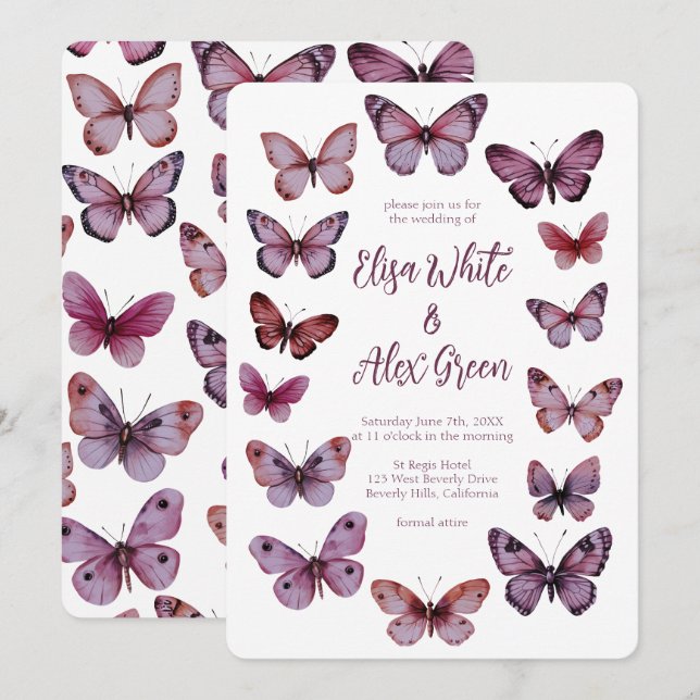 Elegant Butterflies CUSTOM Wedding Invitation (Front/Back)