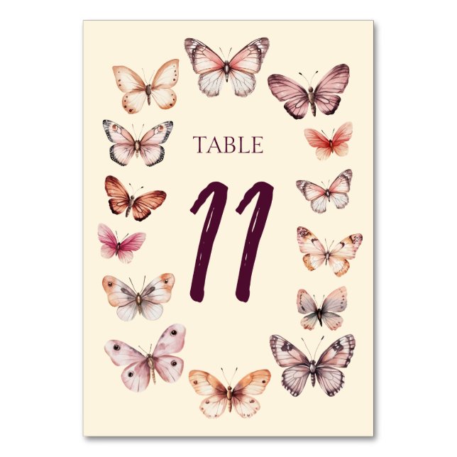 Elegant Butterflies CUSTOM Wedding Table Number (Front)