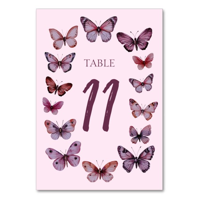 Elegant Butterflies CUSTOM Wedding Table Number (Front)