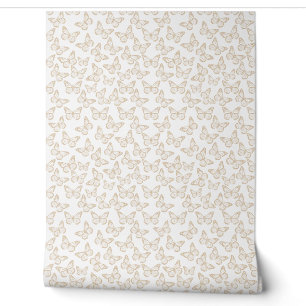 Elegant Butterflies Girly Cute Pretty White Taupe Wallpaper