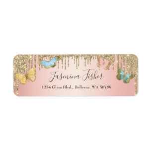 Elegant Butterflies Glitter Drips Girly Address
