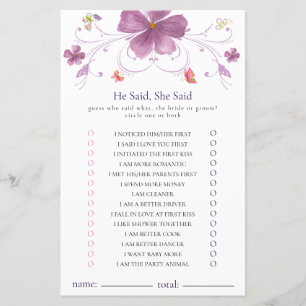 Elegant Butterflies He Said, She Said Shower Game