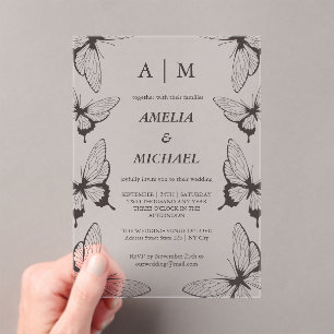 Elegant Butterflies Monogram Wedding Invitation