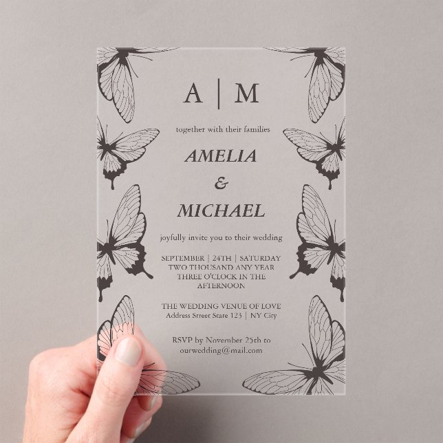 Elegant Butterflies Monogram Wedding Invitation (Insitu (Handheld))